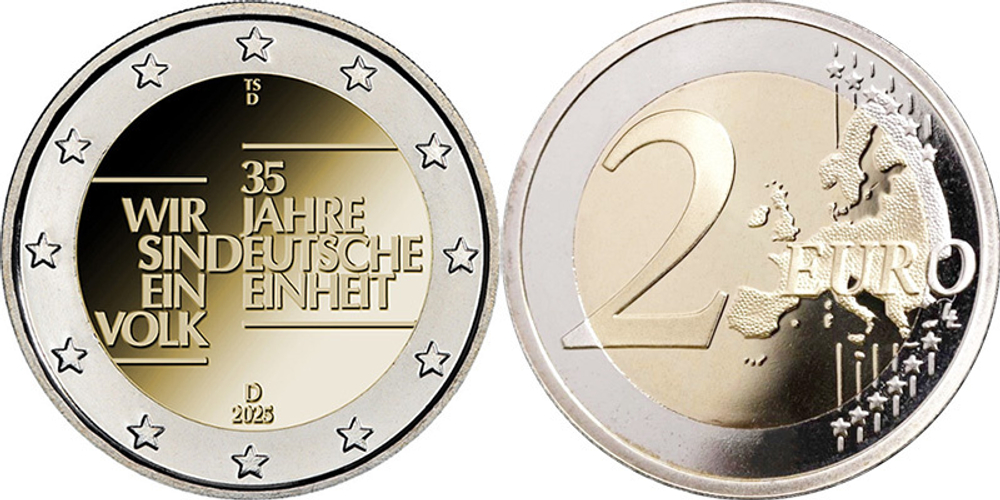 Германия 2 евро, 2025 35 лет объединению Германии UNC