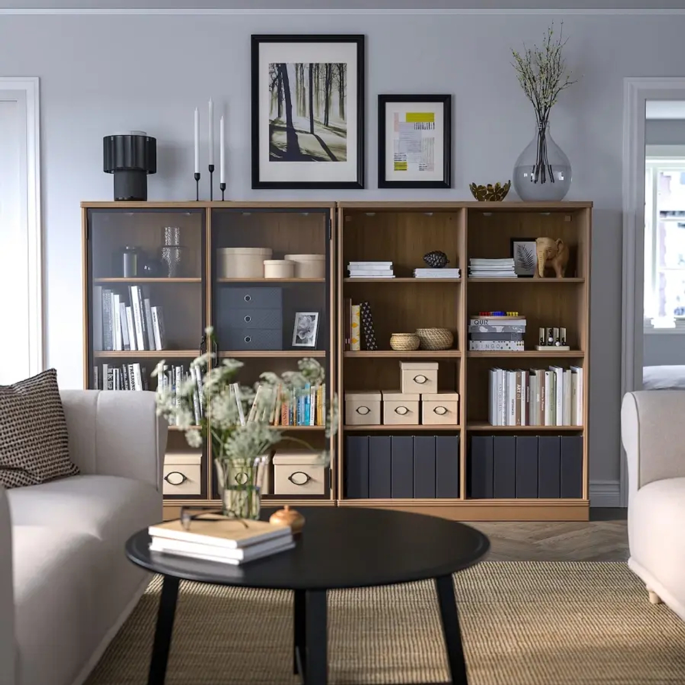 Шкаф для хранения  - LANESUND IKEA/ ЛАНЕСУНД ИКЕА, 242x37x152 см, коричневый/прозрачный