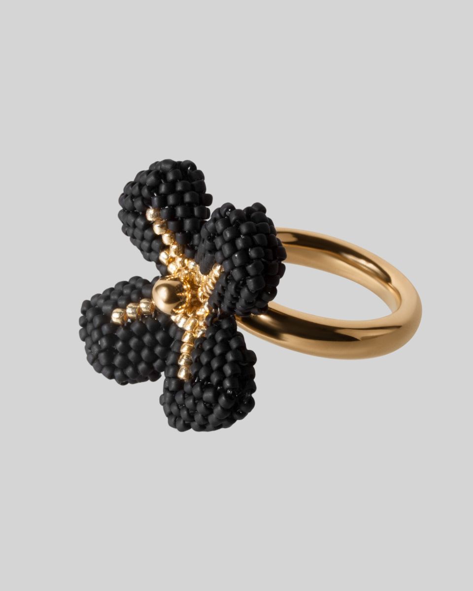 Кольцо Beaded Flower Black