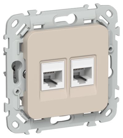 FLITE Розетка 2-местная RJ45/RJ11 категория 5Е/3 UTP РКТ5е/3-2-0-ФлЛ льняной IEK