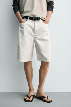 ZARA ШОРТЫ BAGGY FIT, БЕЛЫЙ