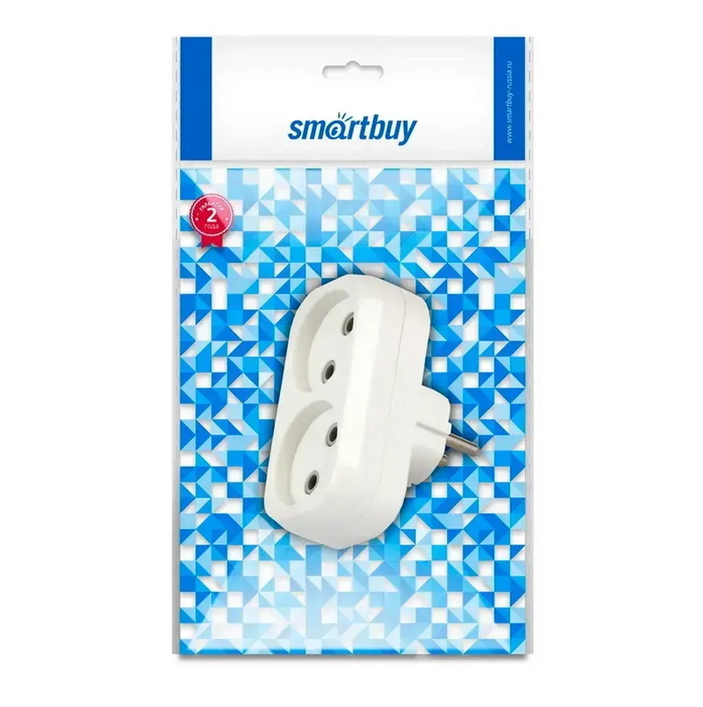 Разветвитель Smartbuy, 2 гнезда без заземления плоский 10А 250B (SBE-10-A02-2)
