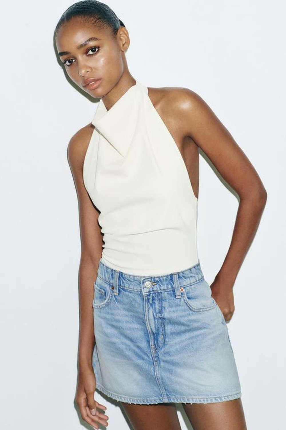 ZARA ДЖИНСОВАЯ ЮБКА-БРЮКИ TRF, ГОЛУБОЙ