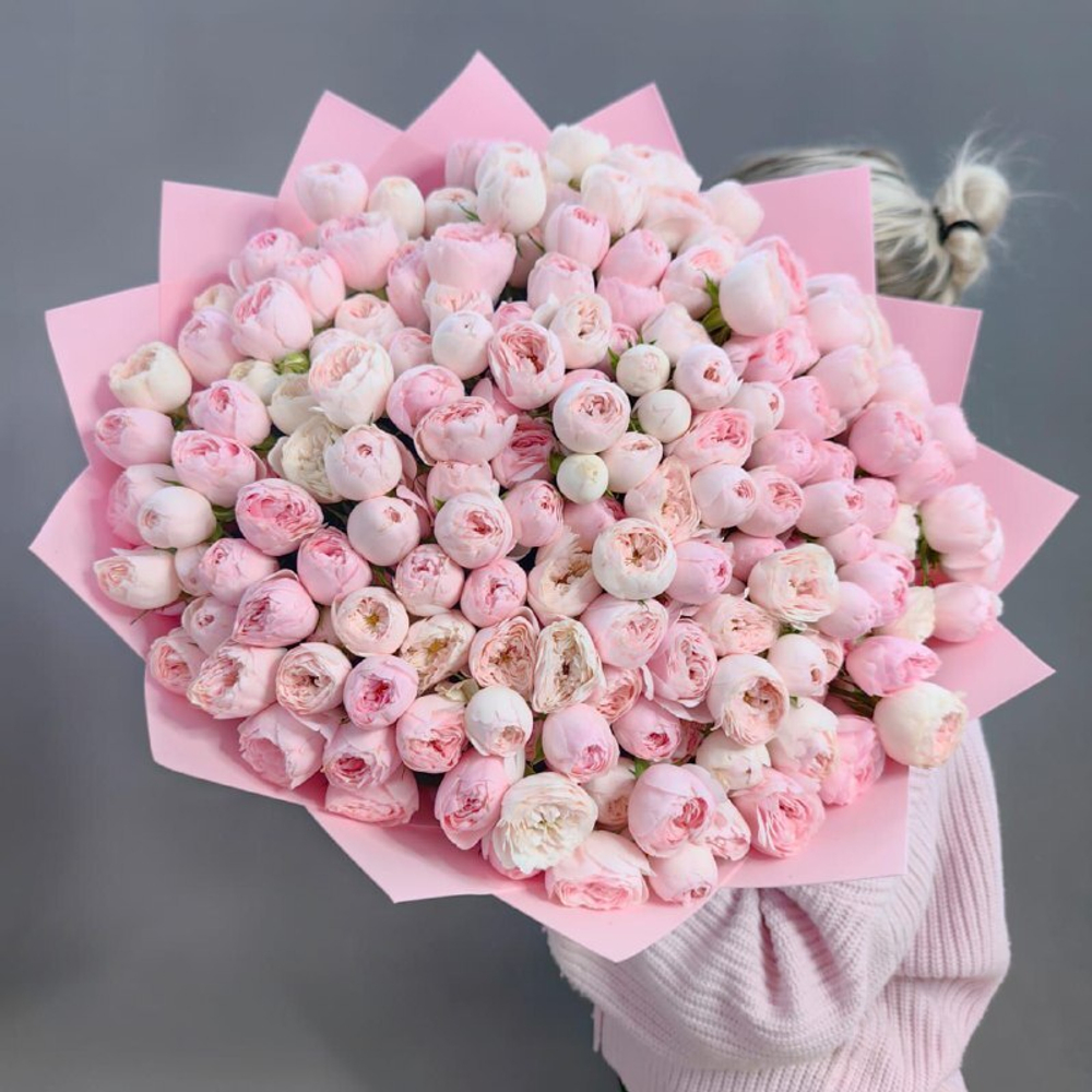 Букет из 61 кустовой пионовидной розы сорта "Mansfield park"