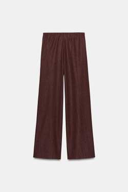 ZARA БРЮКИ ПРЯМОГО КРОЯ В СТИЛЕ РУСТИК, БУРГУНДИ