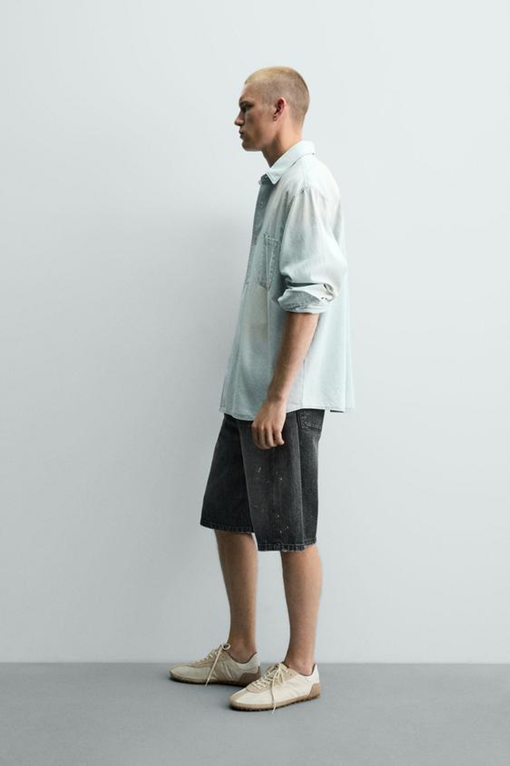 ZARA ДЖИНСОВЫЕ ШОРТЫ BAGGY FIT, УГОЛЬНЫЙ