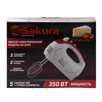 Миксер 350Вт, 5 скоростей, турбо-режим, 2 крюка, 2 венчика (белый/зеленый)