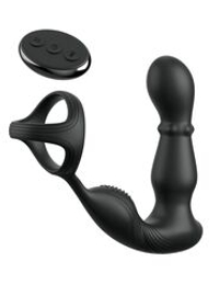 Черный вибростимулятор простаты с кольцом Ass-gasm Slide & Glide
