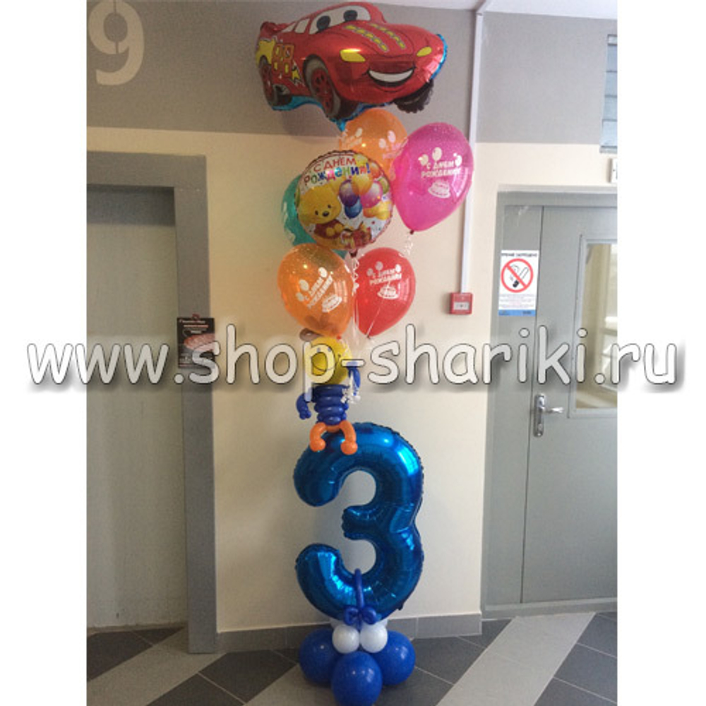 shop-shariki.ru фольгированная цифра 3 с фонтаном шаров