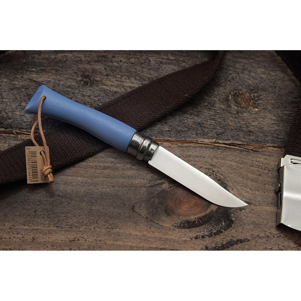 Нож Opinel №7 Trekking нержавеющая сталь, кожаный темляк, голубой