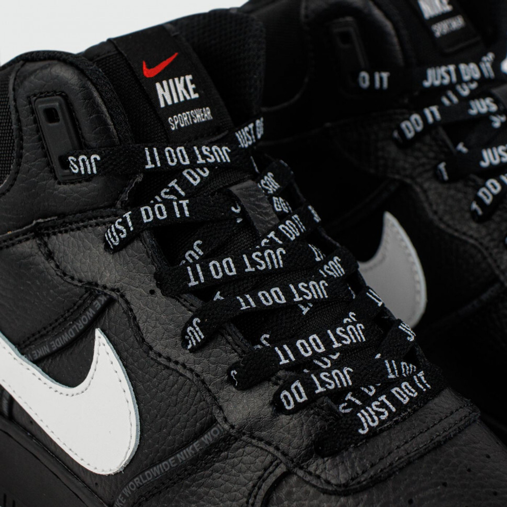 кроссовки Nike Air Force 1 Mid Black / White Swoosh Winter