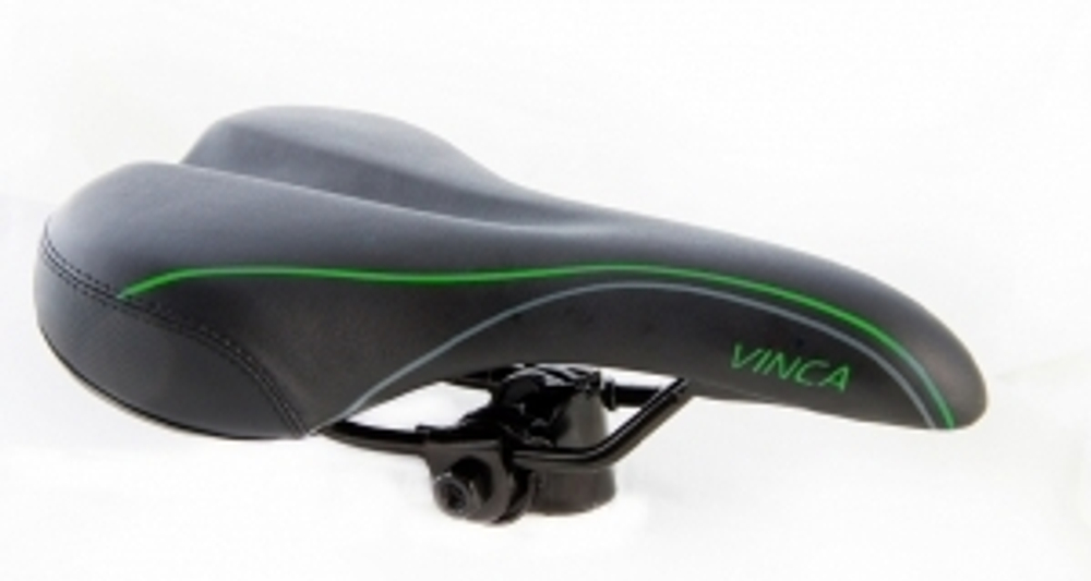 Седло, 260*150мм черное с зеленым, европодвес Vinca Sport VS 6183 green lines