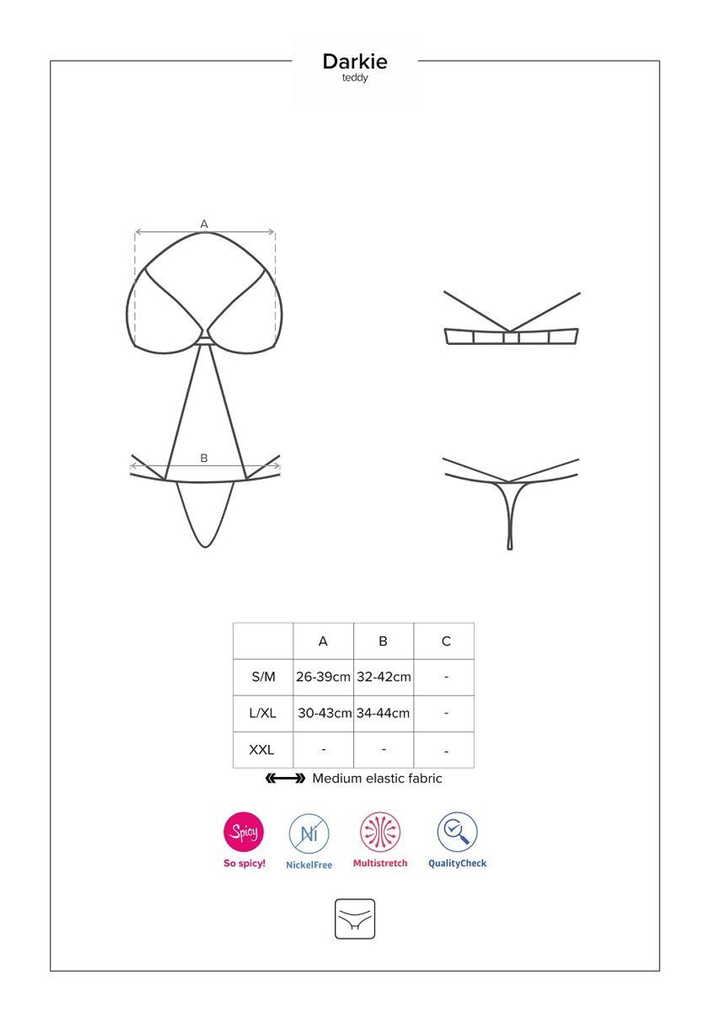 Соблазнительное боди Darkie с колечками (Размер: L-XL) (Цвет: черный)