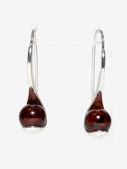 Серебряные серьги с натуральным темно-бордовым янтарем. Калининградский янтарь серьги