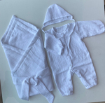 Муслиновый комплект на выписку лето "With Love" 4 пр. (Одеяло, пояс, комбинезон, шапочка) (Цвет: Серый)