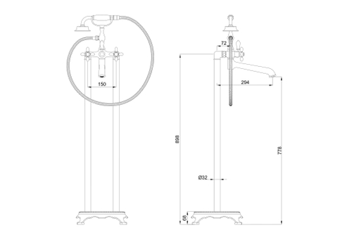Смеситель для ванны напольного монтажа WONZON & WOGHAND RETRO, Темный графит (WW-88649020-BGM)