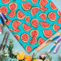 Ткань Барби дольки арбуза на голубом