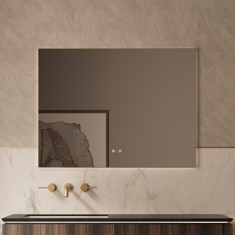 Зеркало LED VLM-4F100BG-2 1000х800 c сенсорным выключателем, антизапотевание, брашированное золото