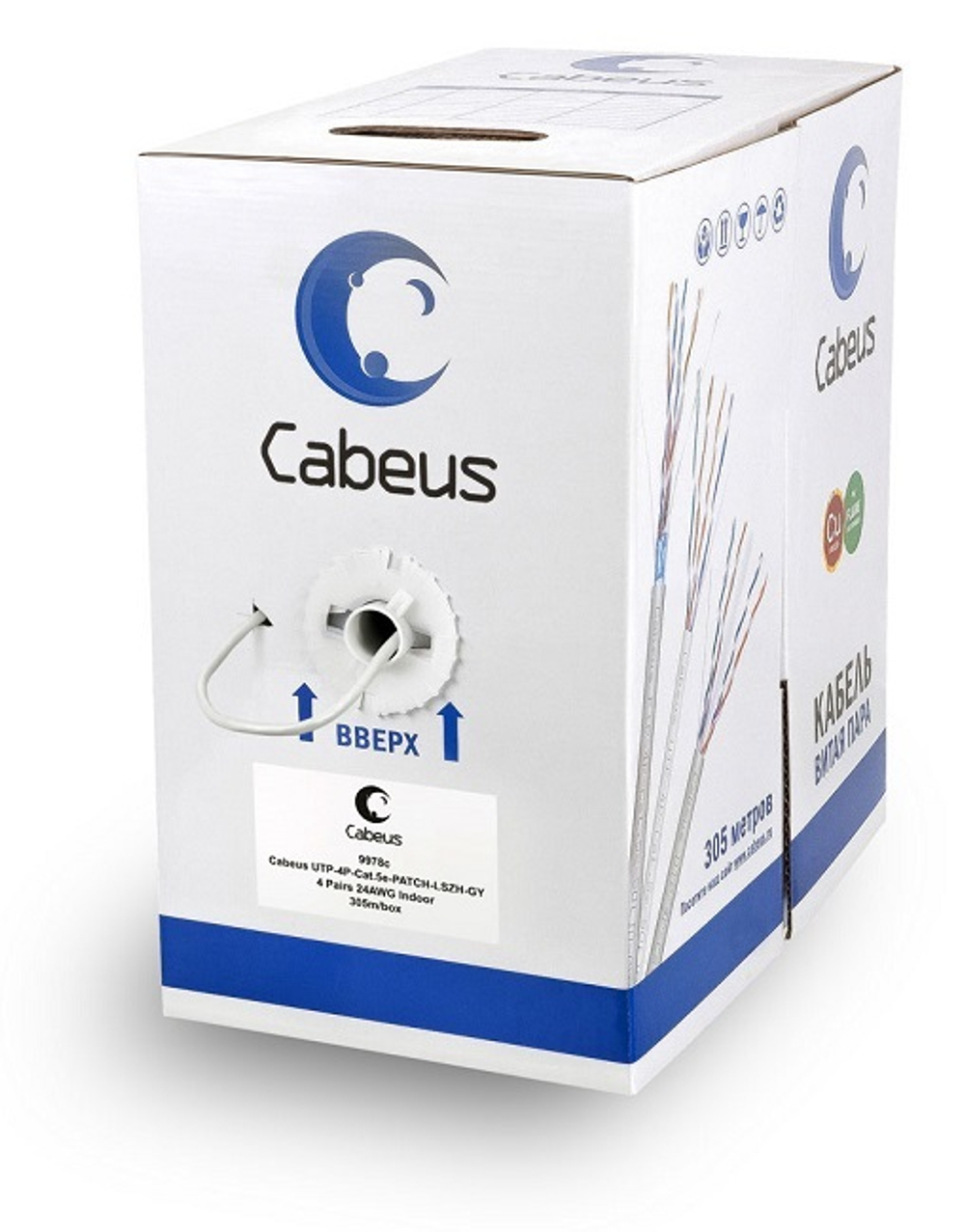 Кабель витая пара U/UTP 5e кат. 4 пары Cabeus UTP-4P-Cat.5e-PATCH-LSZH-GY