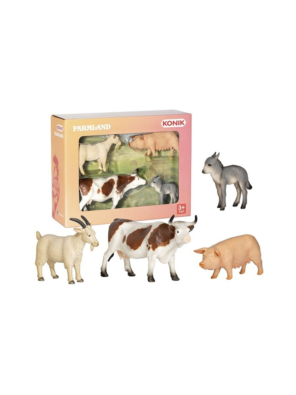 Фигурка KONIK набор животных фермы: козел, овца, осел, корова