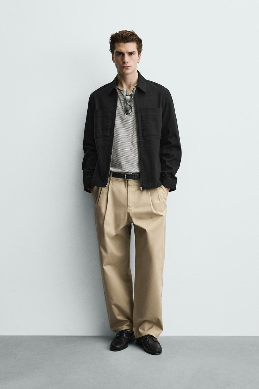 ZARA КУРТКА-РУБАШКА REGULAR FIT С КАРМАНАМИ, ЧЕРНЫЙ