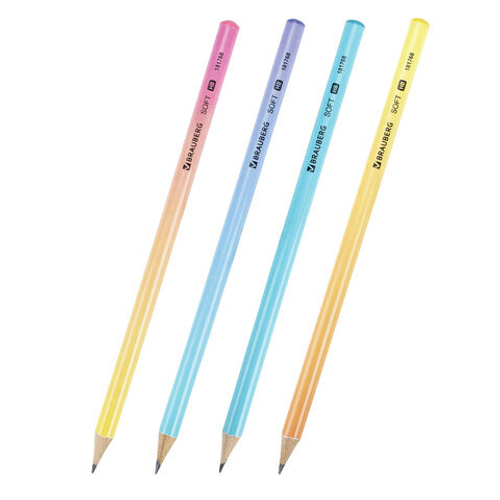 Карандаш чернографитный BRAUBERG "SOFT PASTEL", 1 шт., HB, корпус ассорти, 181768