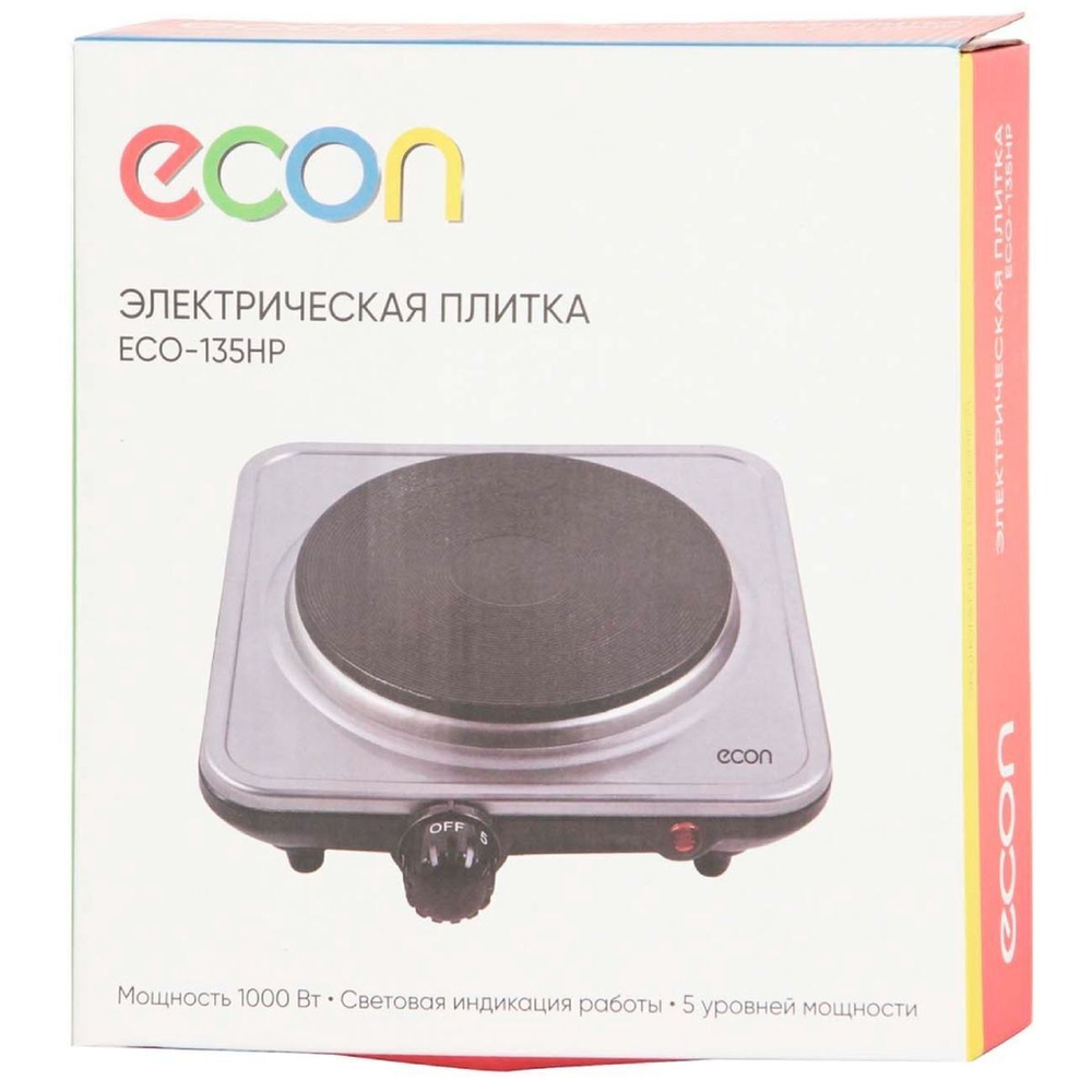 Плита электрическая Econ, ECO-135HP, 1000 Вт, 1 конф, диск, эмаль, механ, пер повор, чер