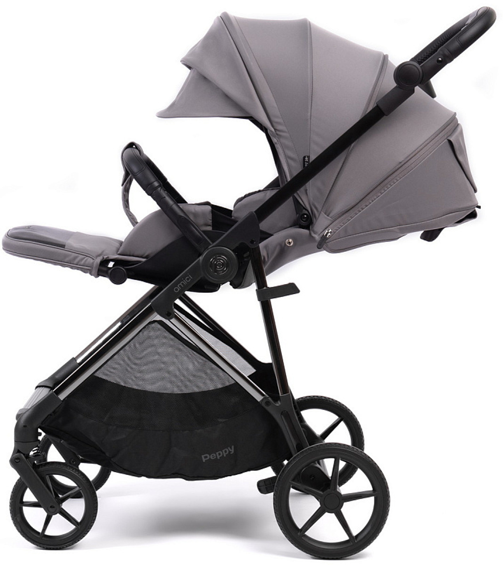 Прогулочная коляска Peppy Amici с автокреслом Verona Beige Grey рама Black Chrome