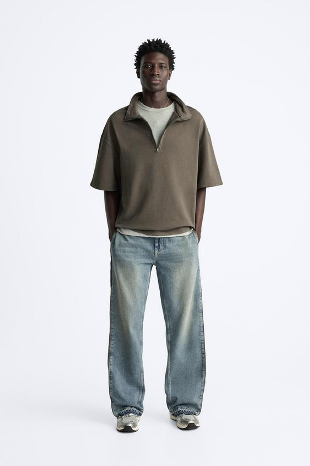 ZARA ТОЛСТОВКА С КОРОТКОЙ ЗАСТЕЖКОЙ-МОЛНИЕЙ, МЯГКИЙ СЕРЫЙ