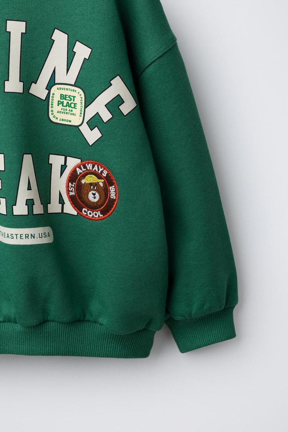 ZARA ТОЛСТОВКА С НАДПИСЬЮ И НАШИВКОЙ «МЕДВЕДЬ», ЗЕЛЕНЫЙ