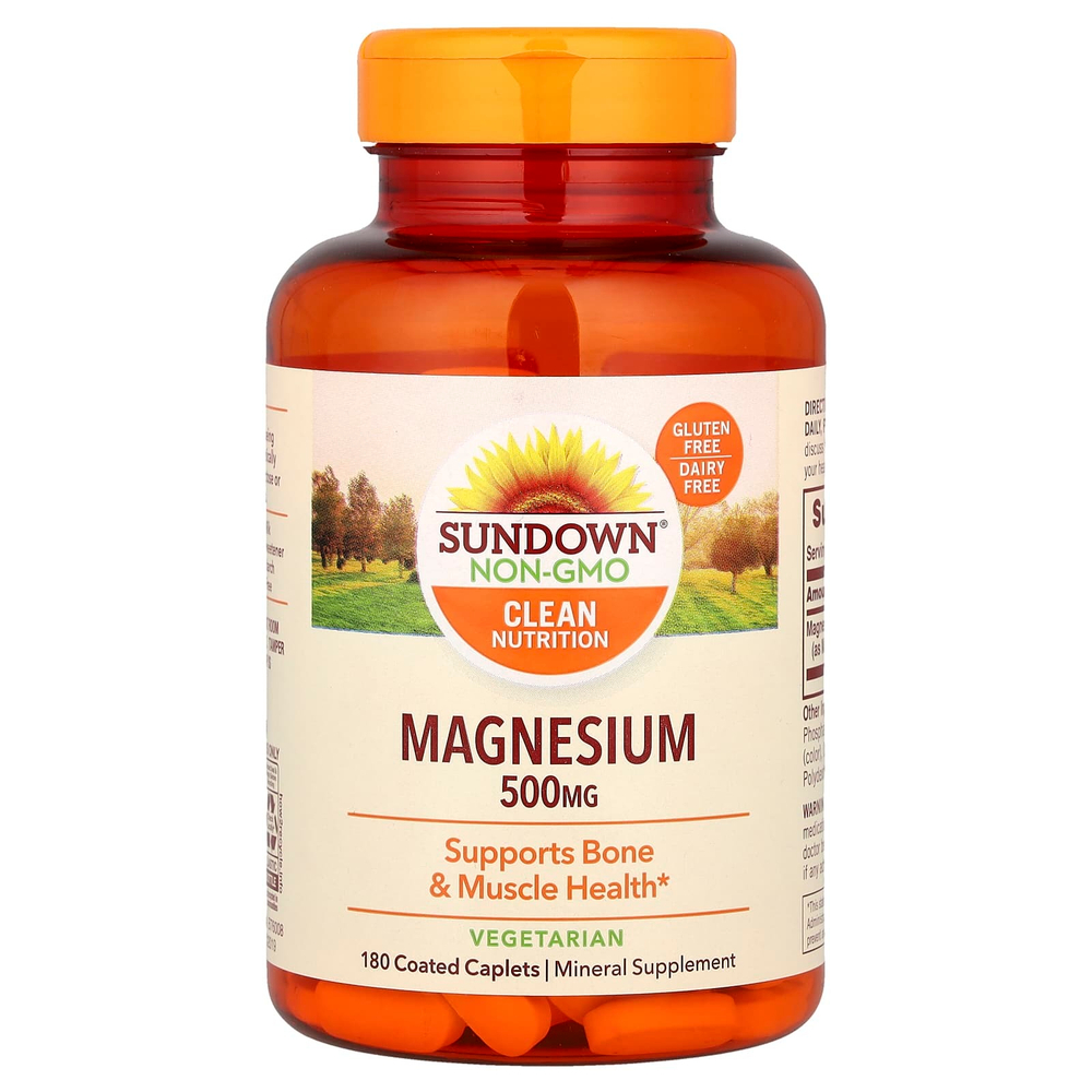 Sundown Naturals, Магний, 500 мг, 180 капсуловидных таблеток в оболочке