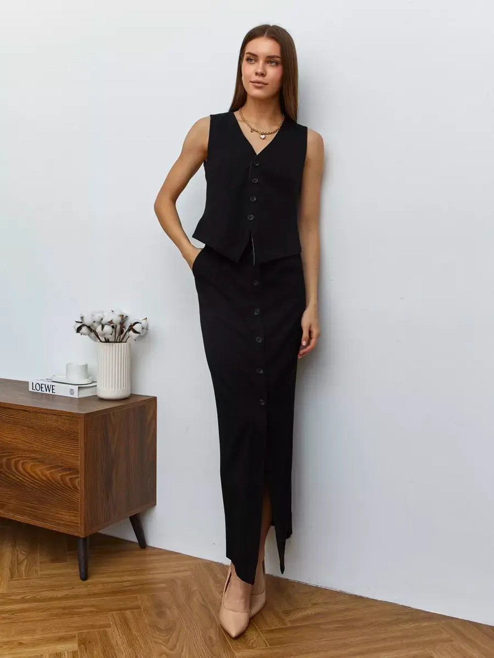 Юбка длинная на пуговицах