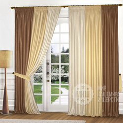 Готовые шторы для гостиной и спальни: Анжелика (арт. А30-313-1)  - (180х270)х2 см. -  шоколоад-беж-крем