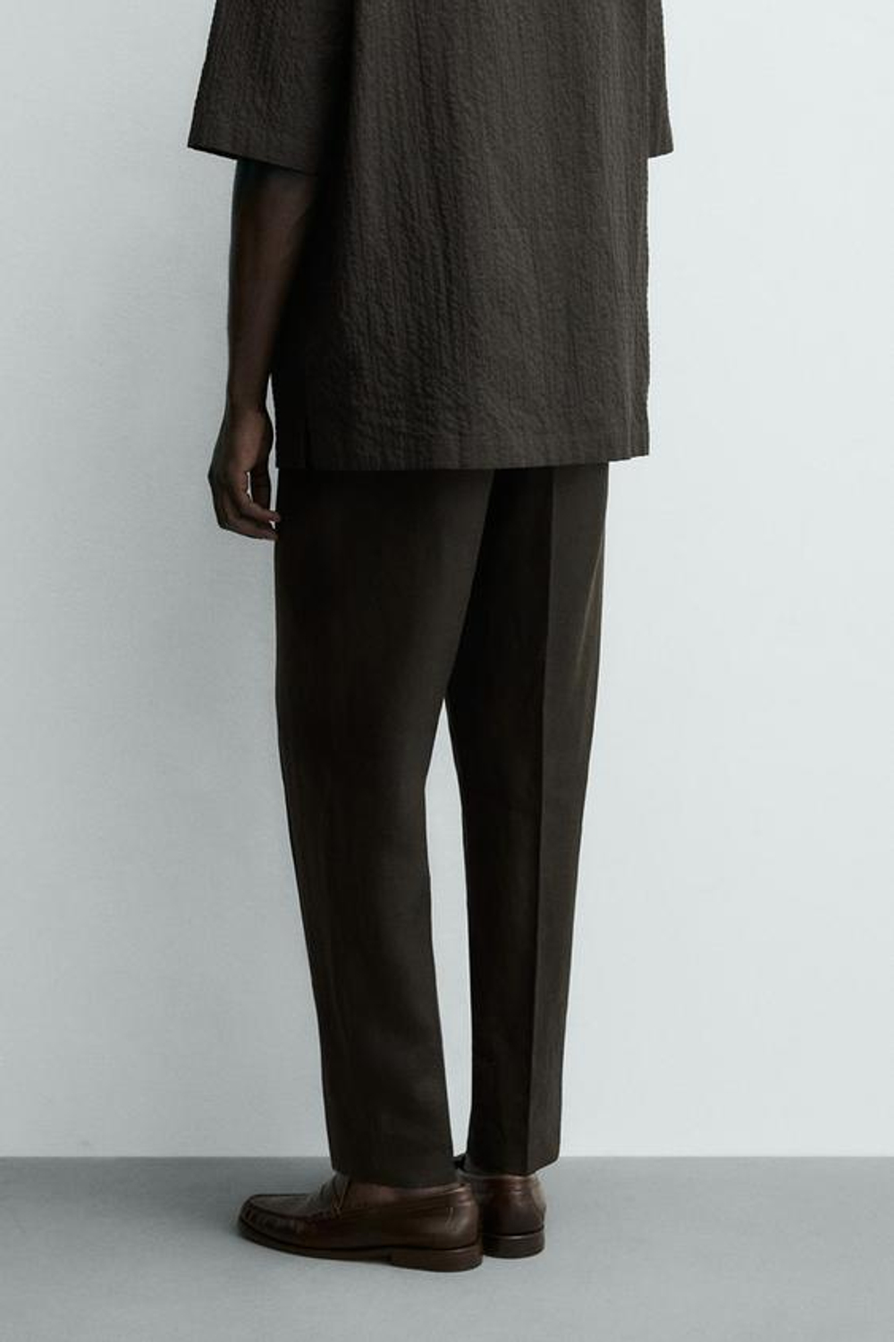 ZARA БРЮКИ КЛАССИЧЕСКОГО КРОЯ ИЗ 100% ЛЬНА, КОРИЧНЕВЫЙ