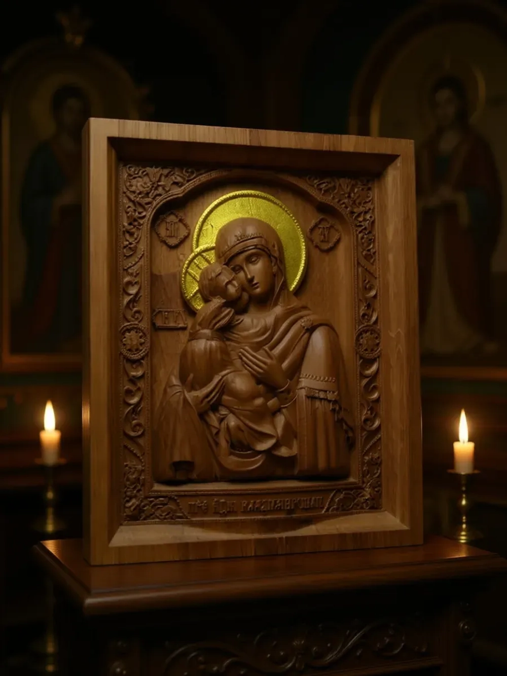 Освященная Владимирская икона Божией Матери из дуба большая