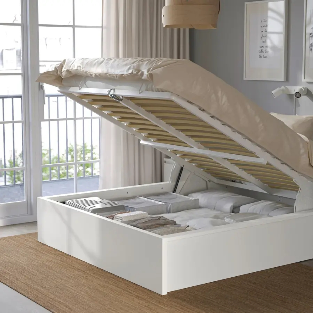Кровать с подъемным механизмом - IKEA MALM, 140x200 см, белая МАЛЬМ ИКЕА