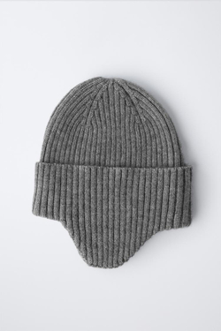 ZARA ШАПКА В РУБЧИК С НАУШНИКАМИ, СЕРЫЙ
