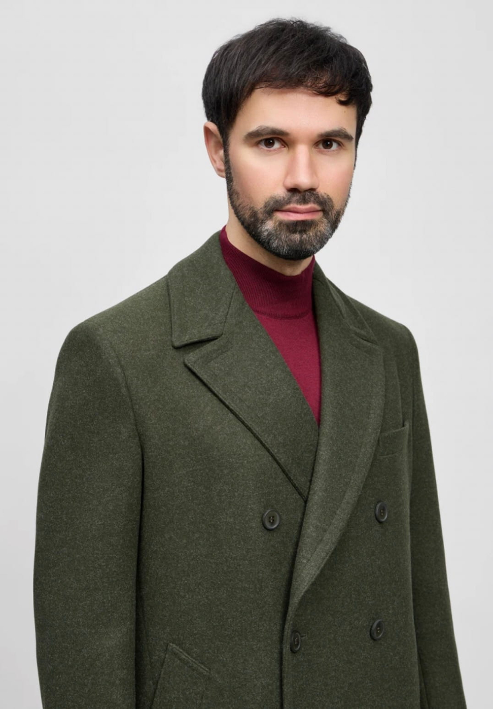 Мужское пальто двубортное (хаки) С39