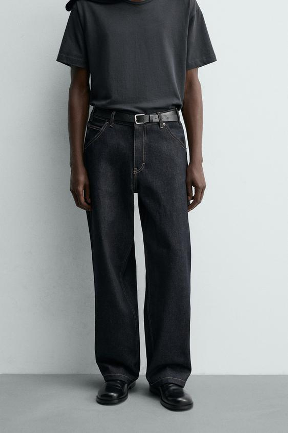 ZARA ДЖИНСЫ CARPINTERO BAGGY FIT С ДЕКОРАТИВНОЙ СТРОЧКОЙ, СИНИЙ