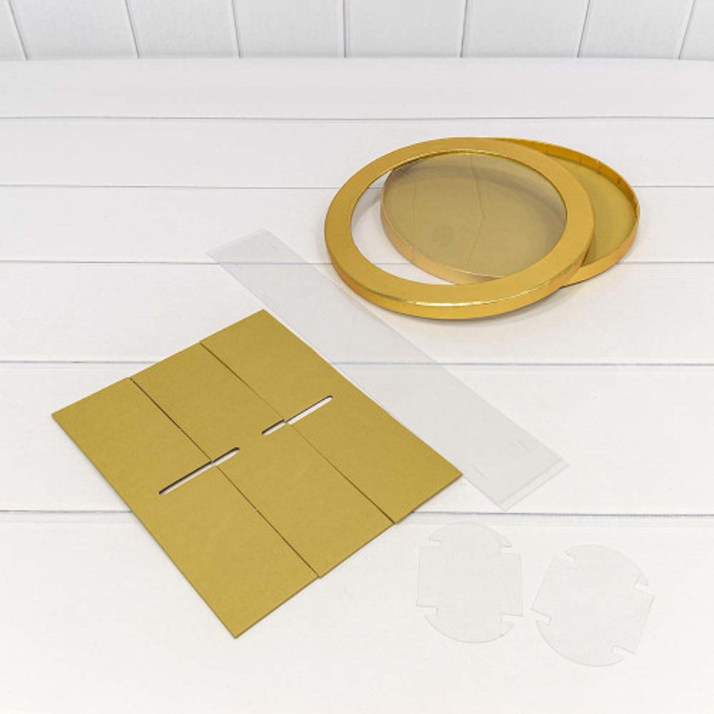 Коробка сборная 25х7 см с окошком (Золотой)