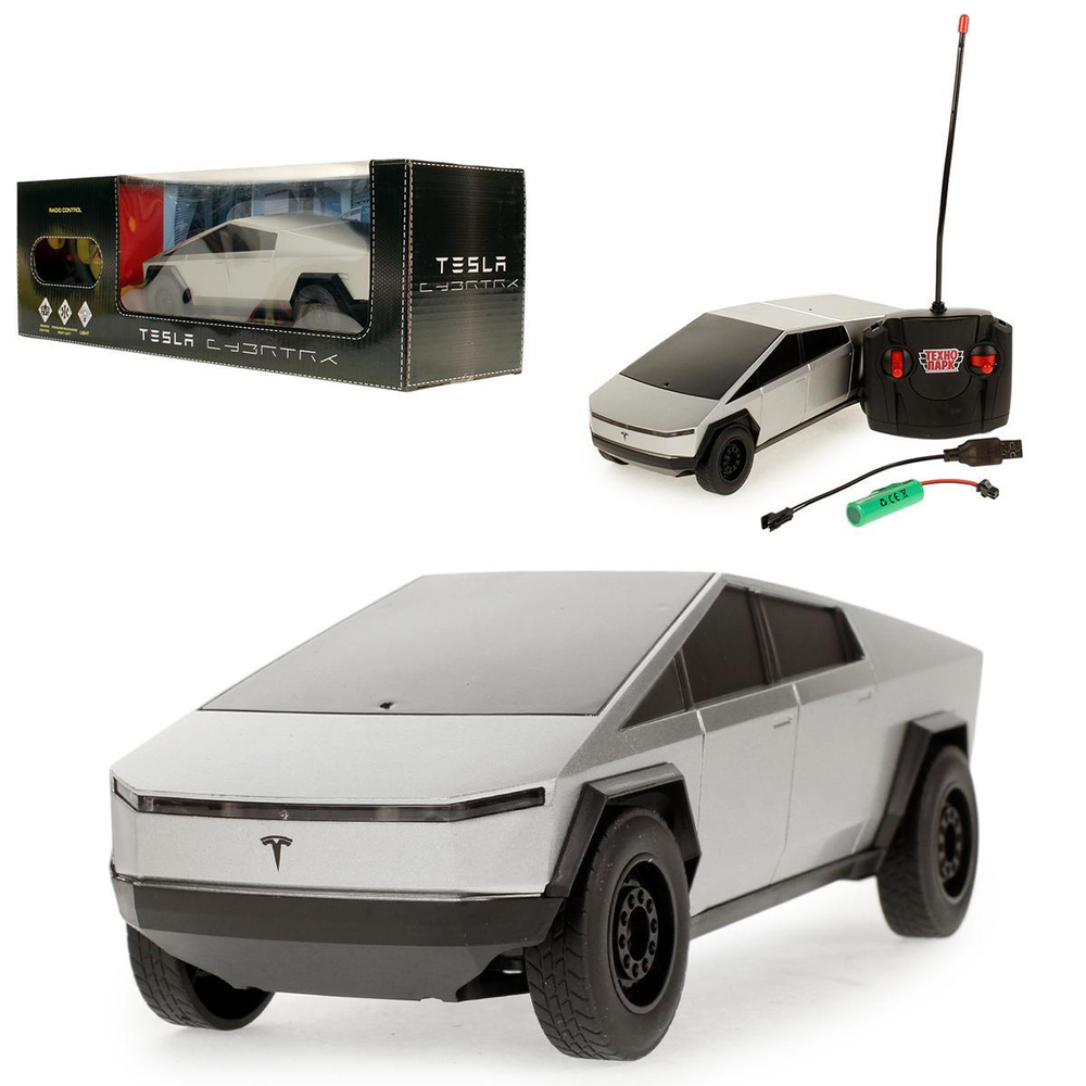 Модель пласт на РУ "Tesla Cybertruck" 24,5см, свет, серебристый, аккум. коробка ELPICK-24L-GY (Техно