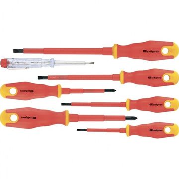 Набор отверток диэлектрических до 1000 В + тестер, 7 шт., PH + SL, CrV, 2к рукоятка  Сибртех 12936