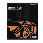 Тетрадь 36 л., А5, клетка, Alingar "Sport car", скрепка, второй блок 60г/м2, мелованный картон (стандарт), 4 дизайна в пленке т/у
