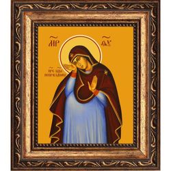 Непраздная Богородица. Икона беременной Божией матери на льняном холсте.