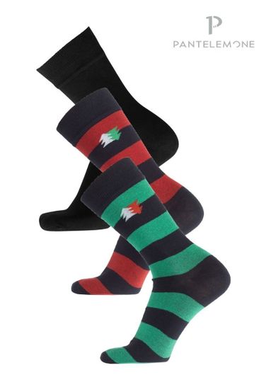Носки мужские Pantelemone PN-196 (3 пары),темно-синий/красный+темно-синий/зеленый+черный
