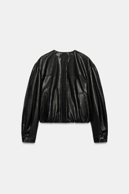 ZARA КУРТКА-БАЛЛОН ИЗ ИСКУССТВЕННОЙ КОЖИ, ЧЕРНЫЙ