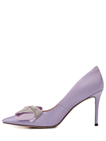 Женские туфли кожаные сиреневые с бантиком