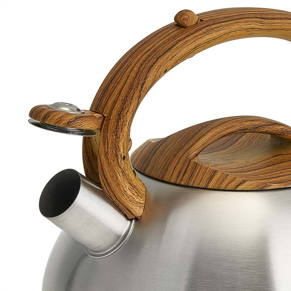 Чайник со свистком 3 л из нержавеющей стали, индукционное дно WEBBER BE-0593 сатин, дерево