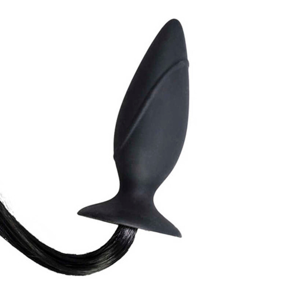 Втулка анальная с имитацией хвоста пони Horny Pony Plug (черная) (Цвет: черный)