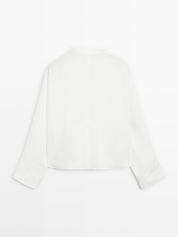 Massimo Dutti Рубашка с воротником-стойкой и декоративными швами спереди, бежевый